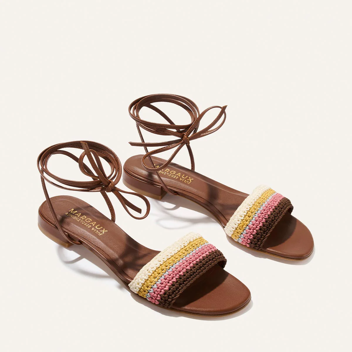 The Isla Wrap Sandal - Cognac and Multicolor Crochet - Image 3