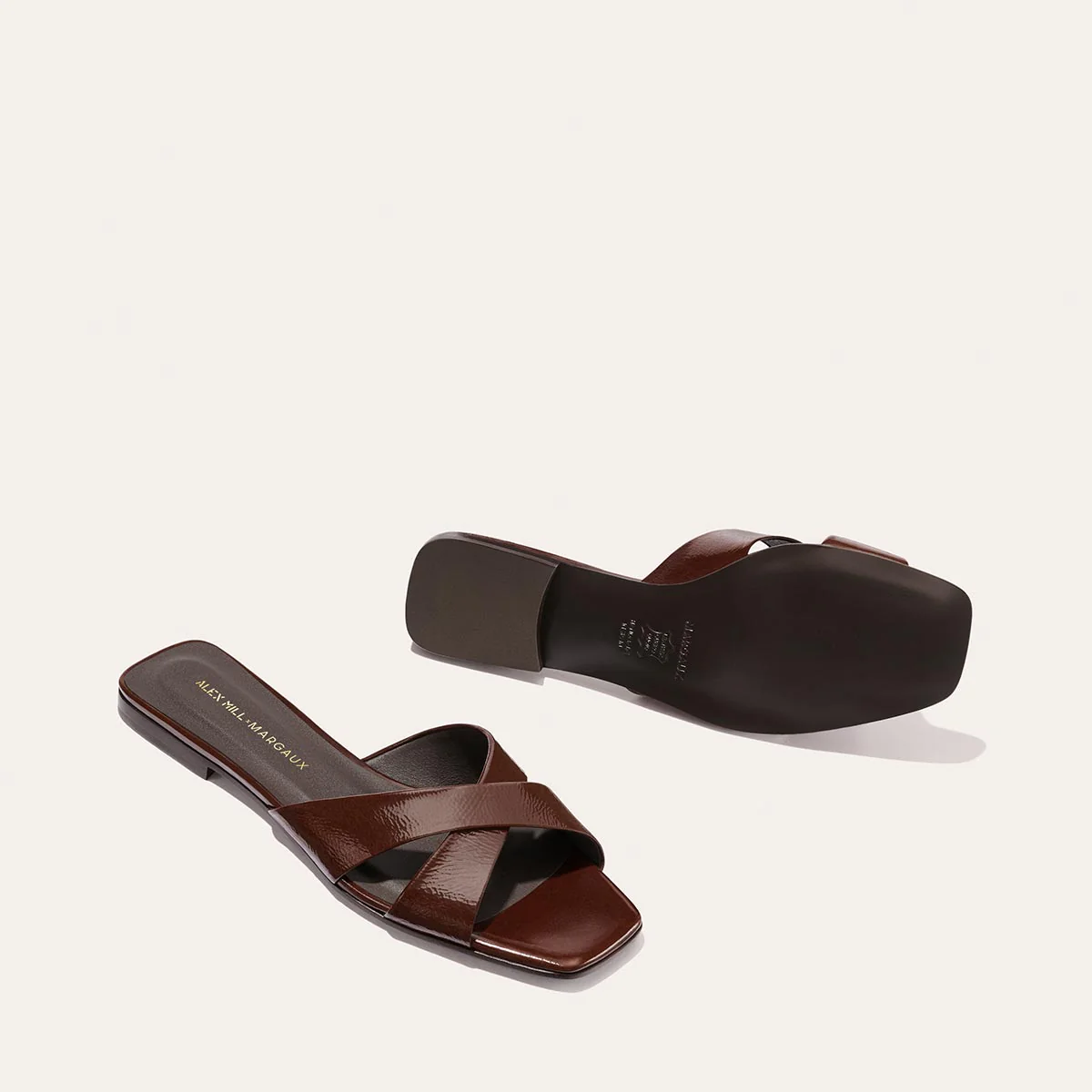 Alex Mill x Margaux: The Selene Flat Sandal - Espresso Crinkle Patent - Image 5