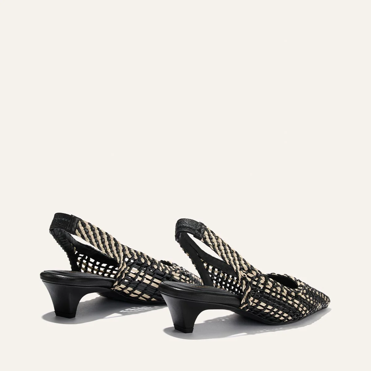 The Sofia Sling - Black and Ecru Woven Leather - Image 4