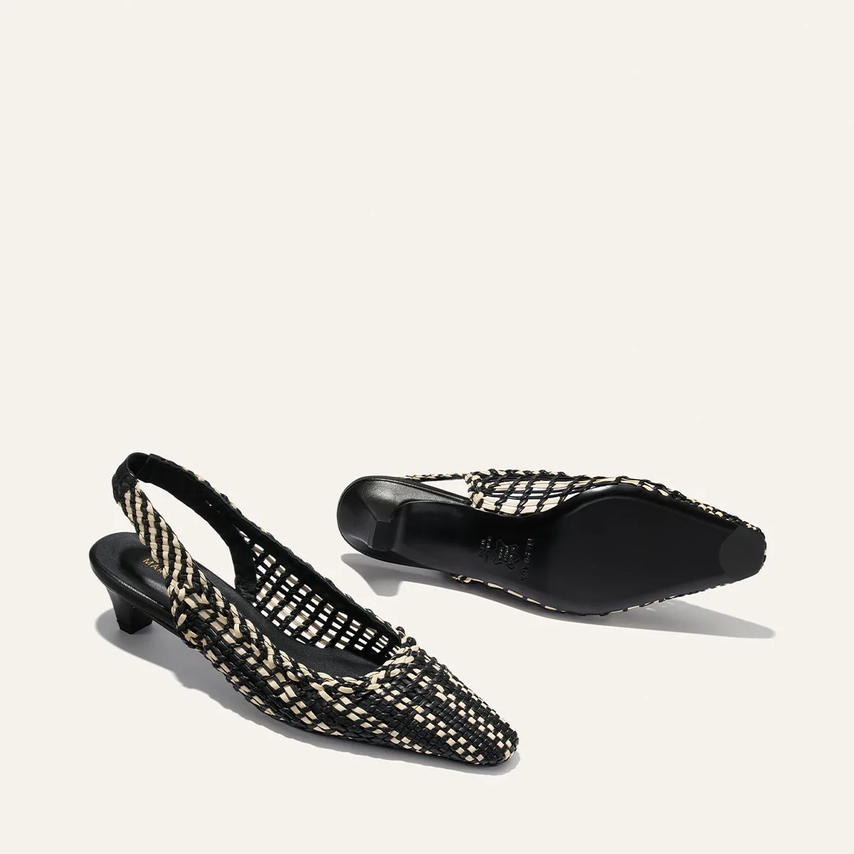 The Sofia Sling - Black and Ecru Woven Leather - Image 5