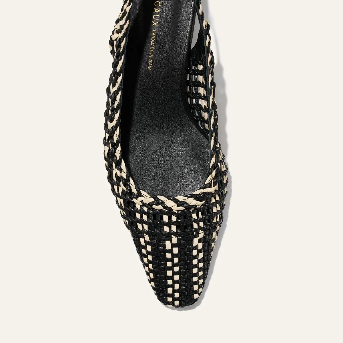 The Sofia Sling - Black and Ecru Woven Leather - Image 6